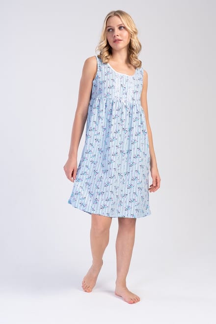 Vienetta - Dames Nachthemd, Mouwloos, Blauw - M