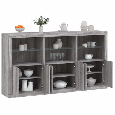 vidaXL - Dressoir - met - LED-verlichting - 181,5x37x100 - cm - grijs - sonoma - eiken