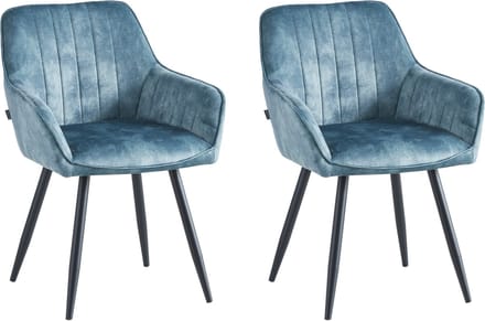 Colenis® - Ozzy Eetkamerstoel - Set Van 2 - Blauw - Adoré Velvet - Industrieel - Met armleuning