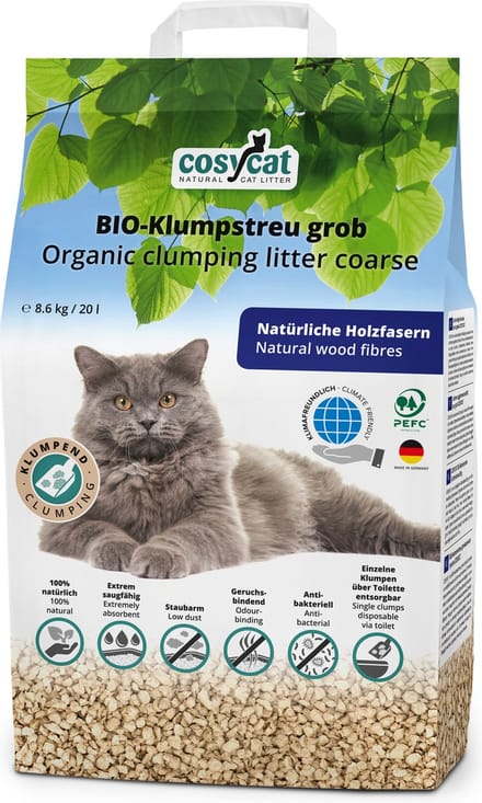 CosyCat BIO kattenbakvulling klontvormend - GROVE korrel 20L - voor langharige katten