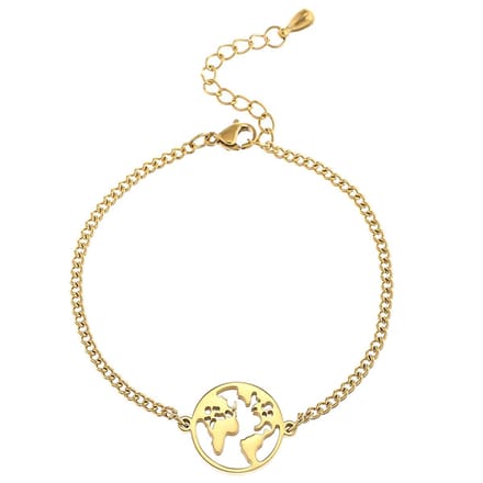 Victorious Dames Armband Goudkleurig – Goudkleurige Wereldbol – 14 t/m 18cm