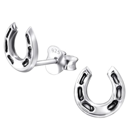 Joy|S - Zilveren hoefijzer oorbellen - 7 mm - geoxideerd - kinderoorbellen - sterling zilver 925