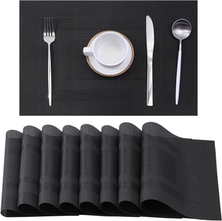 Set van 8 Zwarte Placemats Hittebestendig en Antislip voor Eettafel