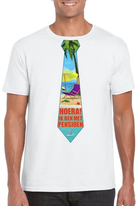 Pensioen t-shirt met stropdas heren wit L