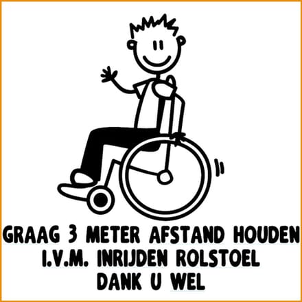 Rolstoelsticker - Invalidesticker - wit - 13 cm x 14 cm - Afstand houden - autosticker - jongensvariant - mindervalide sticker