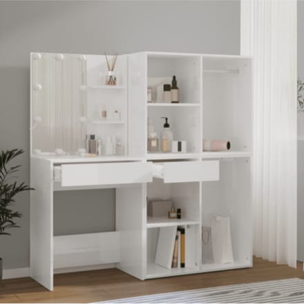 Kaptafel met 2 kastjes en LED's bewerkt hout wit