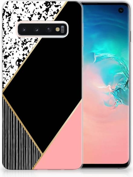 Samsung Galaxy S10 TPU Hoesje Zwart Roze Vormen