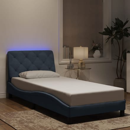 vidaXL - Bedframe - met - LED - zonder - matras - fluweel - donkergrijs - 90x190 - cm