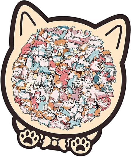 Houten Puzzel - Dieren Puzzel - Ontspanning Thuis - Uniek Kat Ontwerp - 135 Stukjes - Multicolor