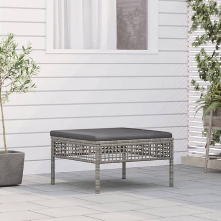 vidaXL - Tuinvoetenbank - met - kussen - poly - rattan - grijs