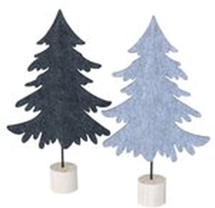 Boltze kerstboom decoratief, grijs vilt / hout. 40cm. Set van 2 stuks