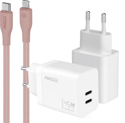 Phreeze usb C adapter geschikt voor iPhone en iPad met Lightning kabel roze - Snellader met kabel