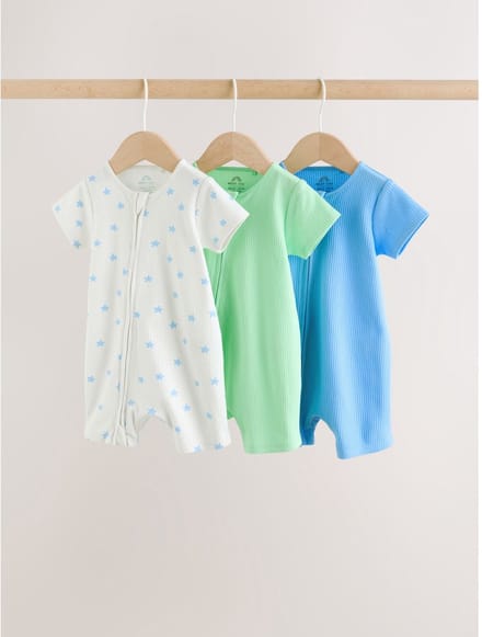 Next - Jongens - Set van 3 babyrompertjes met tweewegritssluiting - Blauw