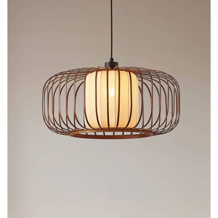 Lindby - Hanglamp - 1licht - Bamboe, textiel, metaal - H: 24.5 cm - E27 - Donker hout, beige
