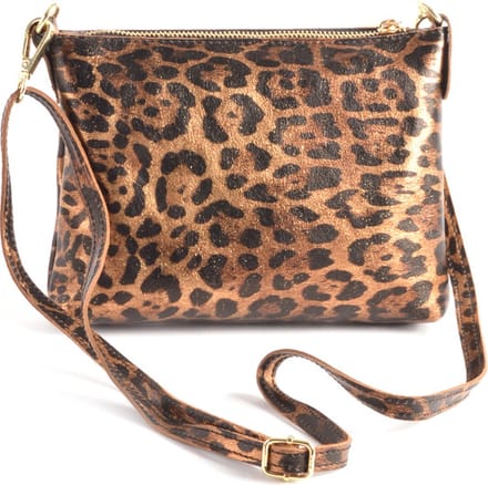 Giuliano Nubuck schoudertas Amy - Metallic - Panter Bruin - Dames - Made in Italy
