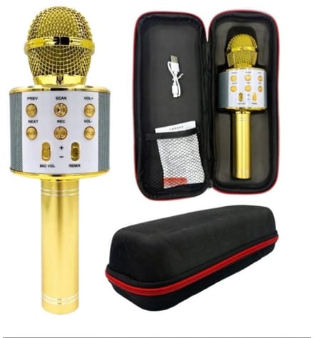 Draadloze Karaoke Microfoon met Bluetooth en Echo Effect - Speaker - USB - met Opbergcase - Goud