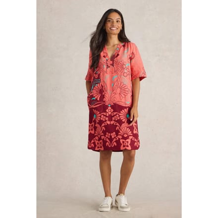 White Stuff June Linen Dress Red Multi Größe: 8 REGULAR | Blusenkleider Outlet | Damen | Weiß