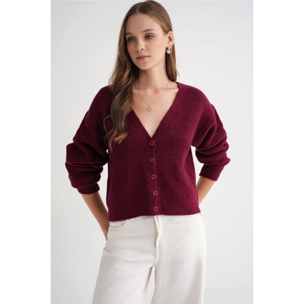 Textuur V-hals Knopen Cardigan