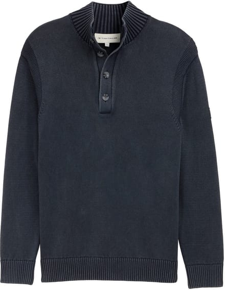 Tom Tailor - Troyer gebreide trui in gewassen katoenlook - Maat L - sky captain blue