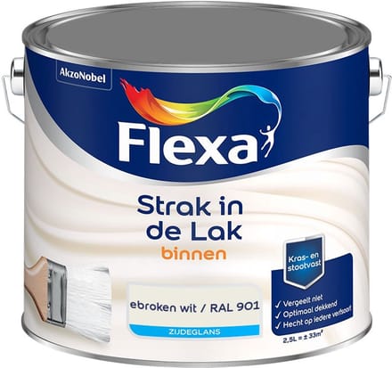 Flexa - Strak In De Lak Binnenlak Zijdeglans - Gebroken Wit / Ral 9010 - Mengverf - 2,5 L