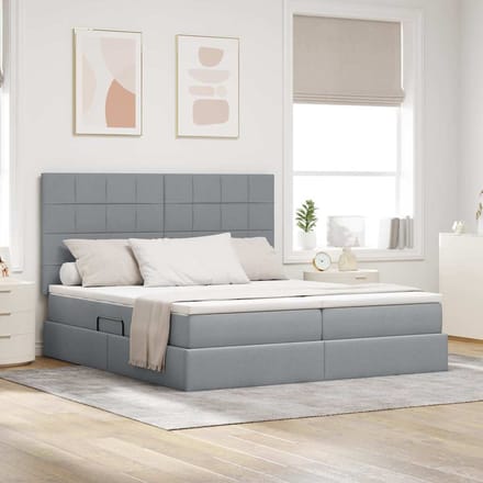 vidaXL - Opbergbed - met - hoofdeinde - Lichtgrijs - 180 - x - 200 - cm - Stof