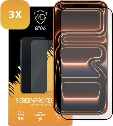3-Pack MobyDefend Screenprotectors - Geschikt voor iPhone 17 Pro Max - Screensavers Met Zwarte Randen - Gehard Glas