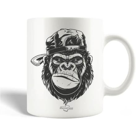 Mug en Céramique - MANIACASE - Gorille avec Chapeau - 30cl - Compatible Lave-Vaisselle - Blanc