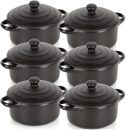 Vilde - Porseleinen Ramekins - 150ml - Met deksel - Zwart