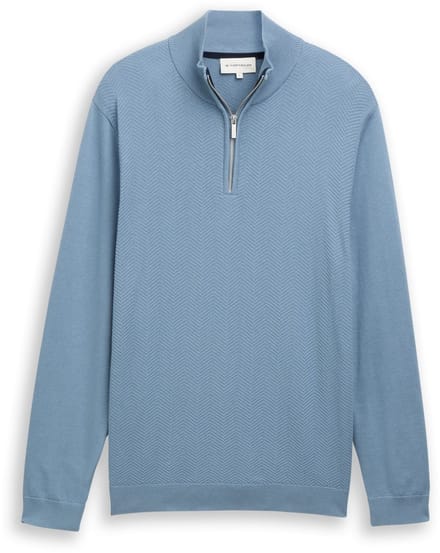 Tom Tailor - Troyer gebreide trui met visgraatstructuur - Maat S - faded denim blue