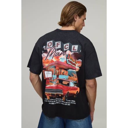 Zwart Oversized T-shirt Met Drive-in Print En Spray Wash | Washed Black | Size Small