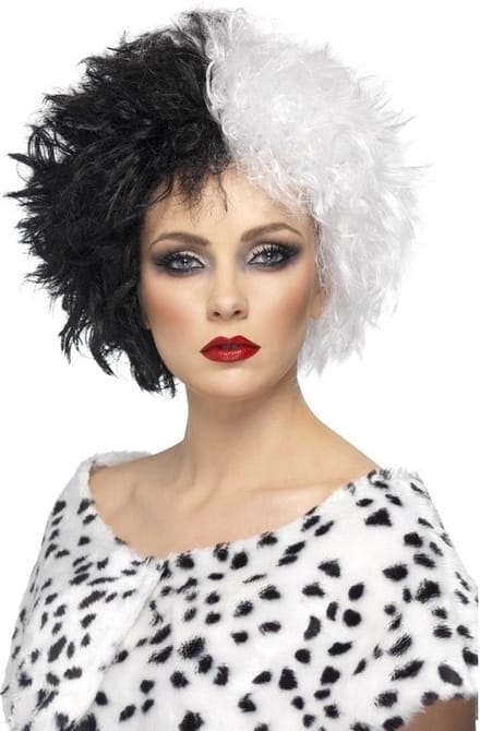Smiffys carnaval verkleed heksen pruik voor dames zwart/wit