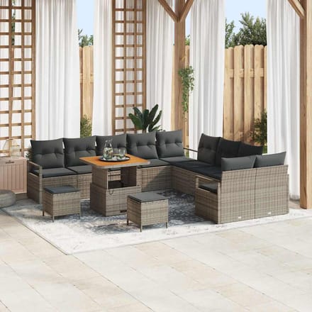 vidaXL - Tuinbank - Set - 13 - st - Grijs - poly - rattan