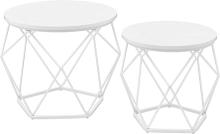 VASAGLE - set van 2 ronde salontafel - diameter 50 en 40 cm - wit - hout met metaal