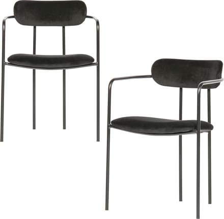 WOOOD Ivy Eetkamerstoelen - Fluweel - Zwart - Set van 2