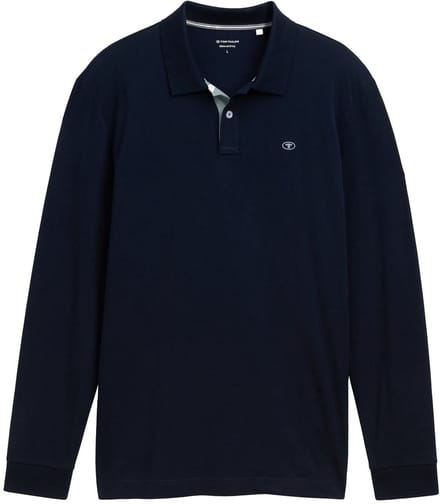 Tom Tailor - Piqué-poloshirt met lange mouwen - Maat L - sky captain blue