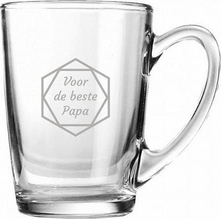 Gegraveerde theeglas 32cl voor de beste Papa in hexagon