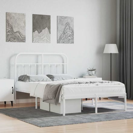 vidaXL - Bedframe - met - hoofdbord - metaal - wit - 120x190 - cm