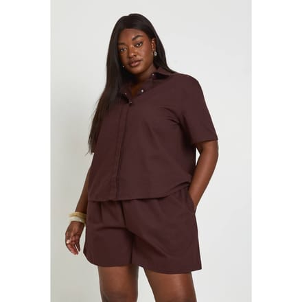 boohoo Dames Chambray Doorknoop Overhemd | Chocoladebruin | Maat: 44