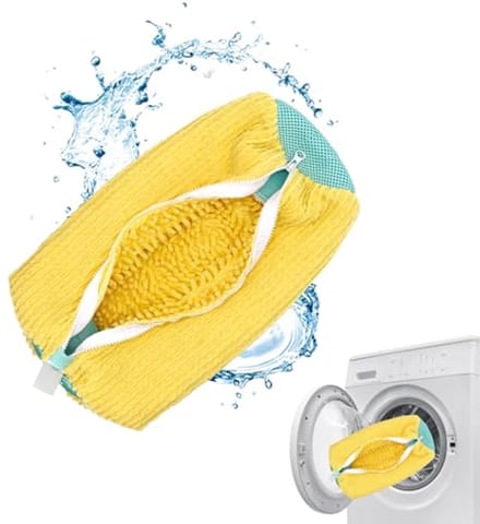 Wasmachine Schoenwaszak met 360° Reinigingspluisje - Geel (1 stuk)