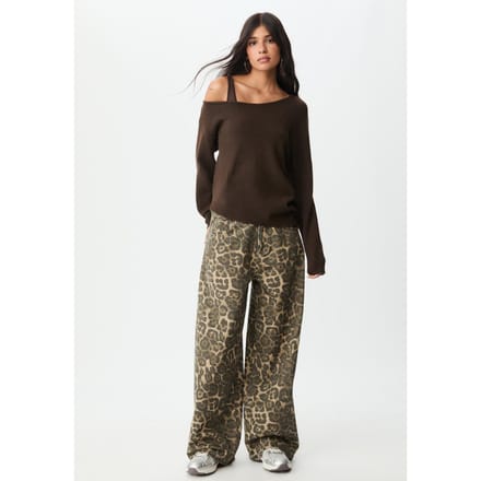 Stradivarius Asymmetrische tricot trui  Bruin M