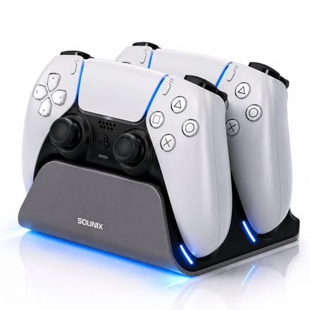 Sounix Oplaadstation geschikt voor PS5 / PS5 Slim / PS5 PRO / DualSense Controller - PS5 accessoires - Dual Oplader - Charging Dock- Grijs