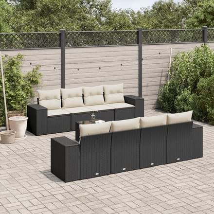 vidaXL - 9-delige - Loungeset - met - kussens - poly - rattan - zwart