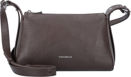 COCCINELLE Leren Schoudertas Bishop Mini Bag Grained Leather Fondant Brown Donkerbruin