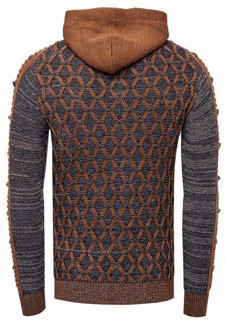 Contrasterende grof gebreide hoodie met 1/2 rits