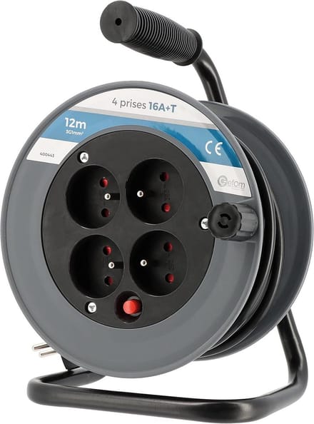 Compacte Elektrische Kabelhaspel met 4 Stopcontacten en 12 Meter Kabel