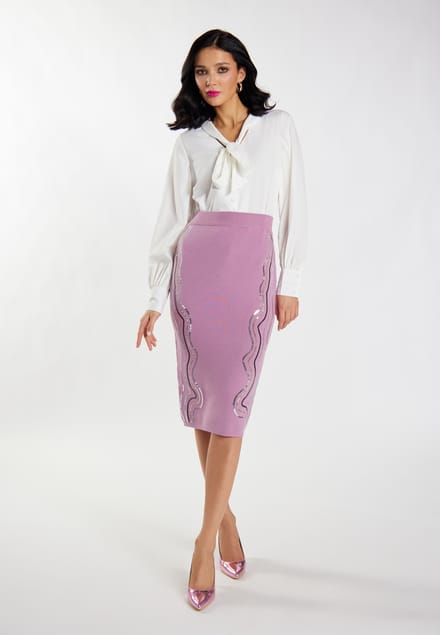 Faina Gebreide midi-rok Dames Mauve