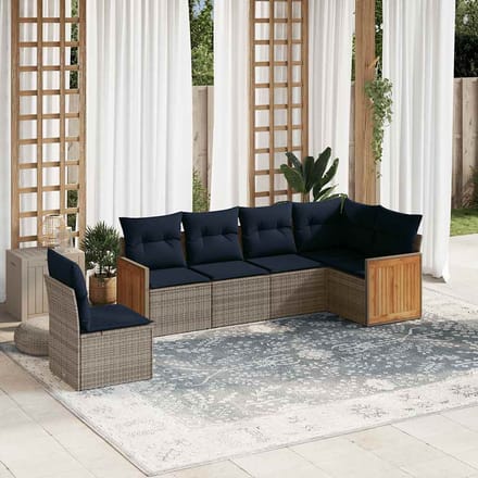 vidaXL - 6-delige - tuinbankset - met - kussens, - grijs - polyrotan