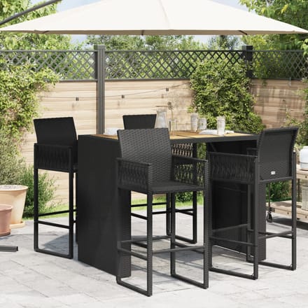 vidaXL - Tuinbartafel - acaciahouten - blad - 145x80x110 - cm - poly - rattan - zwart