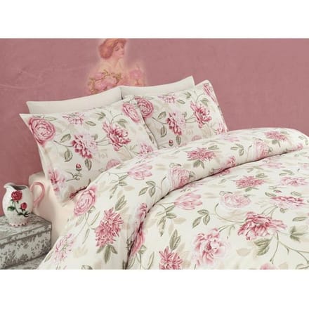 Parure de lit - 1 housse de couette 220 x 240 cm + 2 taies d'oreiller 60 x 60 cm - 65% coton, 35% polyester - Creme