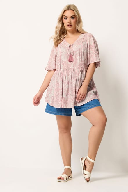 Yours Roze Top Met Paisleyprint En Striksluiting Size 42